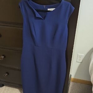 Kasper Cap-Sleeve Midi Sheath Dress in Deep Blue